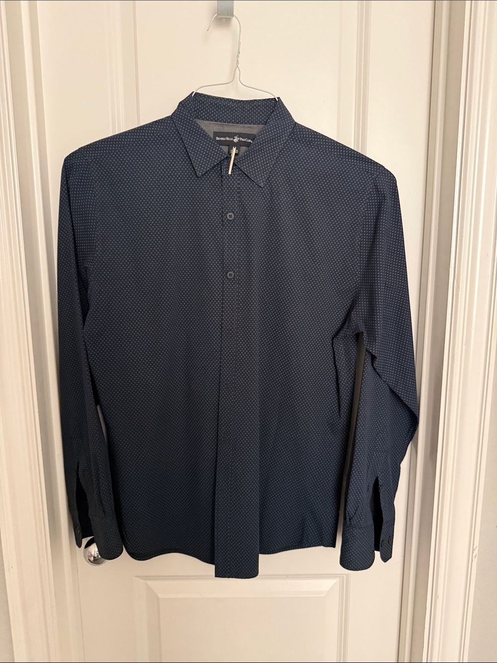 Slim Fit Navy Dot-Print Men's Dress Shirt